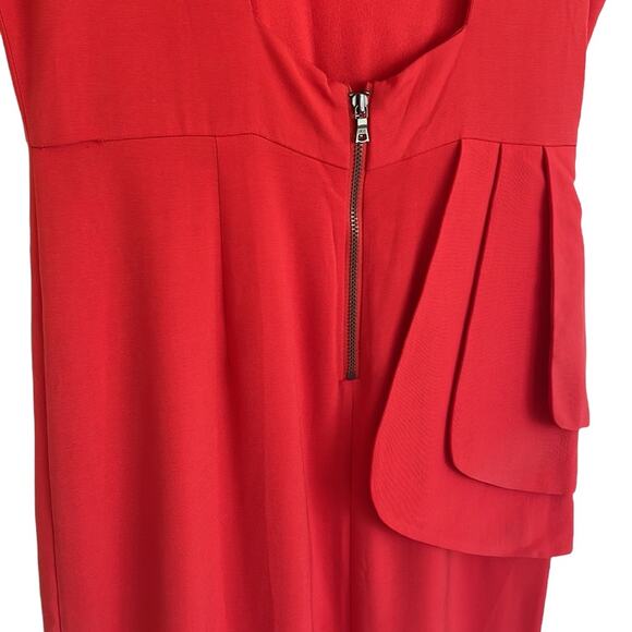Alice + Olivia Asymmetrical Side Ruffle Back Cutout Dress Bright Poppy Small - Picture 8 of 14